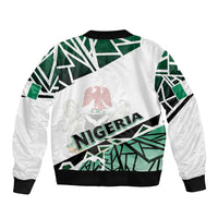 Unisex bomber jacket with back Nigeria eagle graphic, green stripes, ribbed hem and cuffs