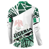 Green and white Nigeria flag button sweatshirt, back print with eagle emblem and Nigeria text.