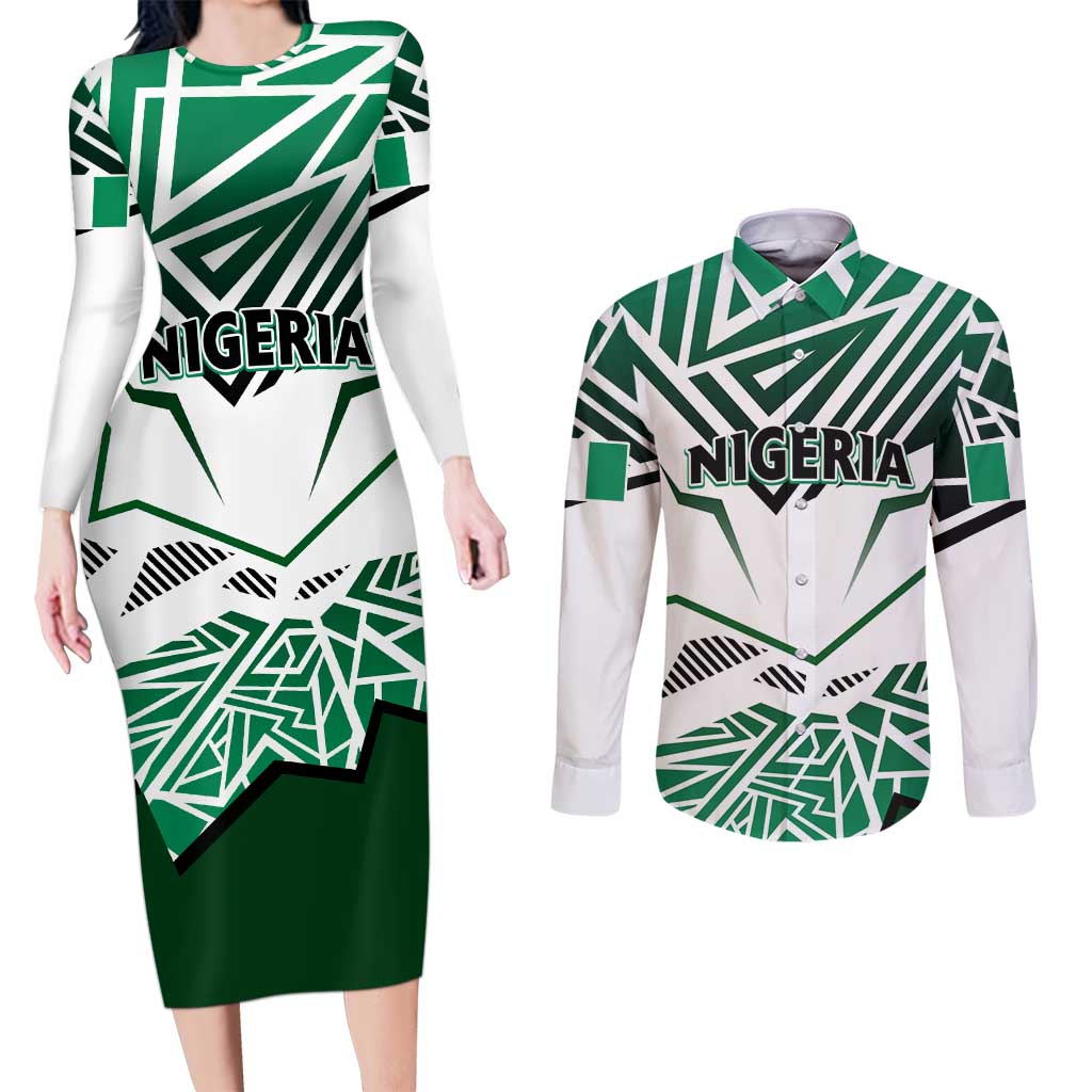 Forever Nigeria Couples Matching Long Sleeve Bodycon Dress and Long Sleeve Button Shirt Nigerian Flag - Wonder Print Shop