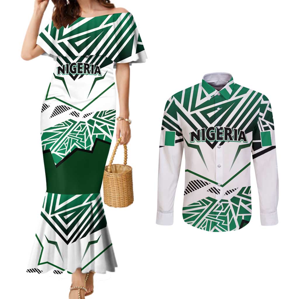 Forever Nigeria Couples Matching Mermaid Dress and Long Sleeve Button Shirt Nigerian Flag