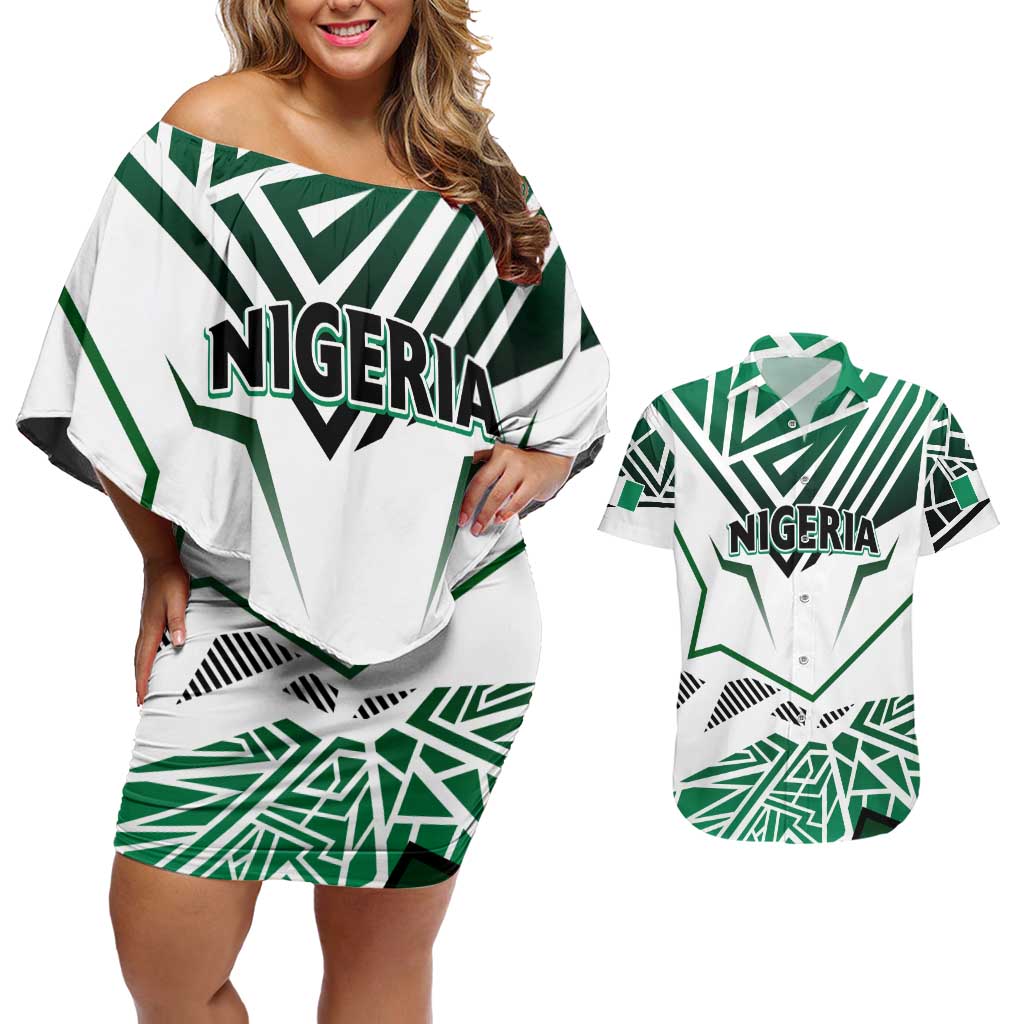 Forever Nigeria Couples Matching Off Shoulder Short Dress and Hawaiian Shirt Nigerian Flag - Wonder Print Shop