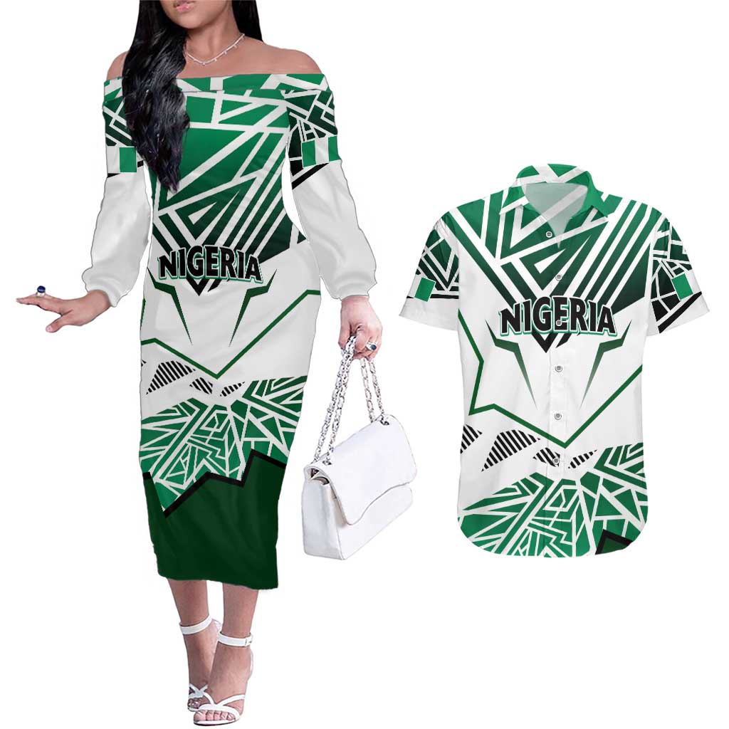 Forever Nigeria Couples Matching Off The Shoulder Long Sleeve Dress and Hawaiian Shirt Nigerian Flag - Wonder Print Shop