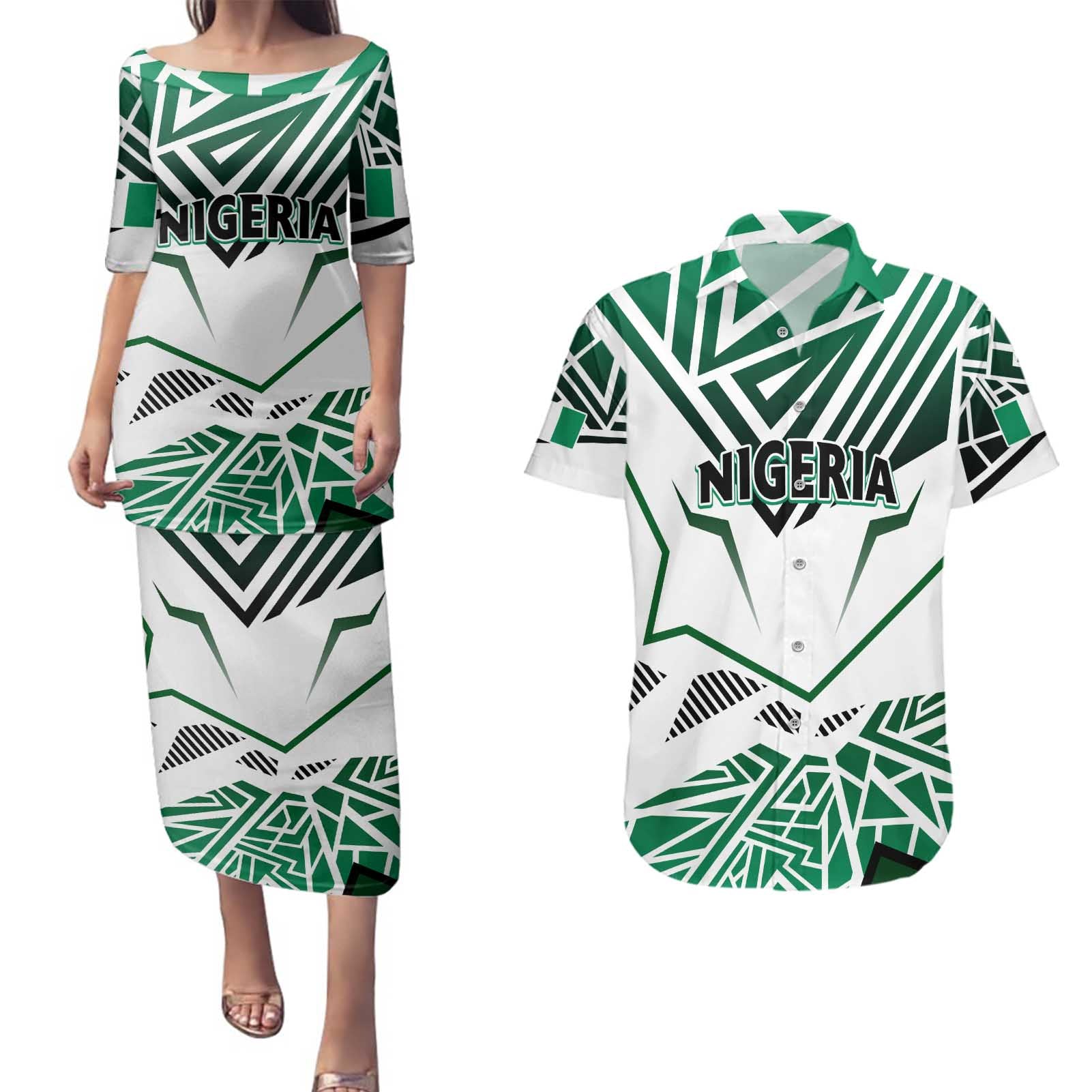 Forever Nigeria Couples Matching Puletasi and Hawaiian Shirt Nigerian Flag - Wonder Print Shop