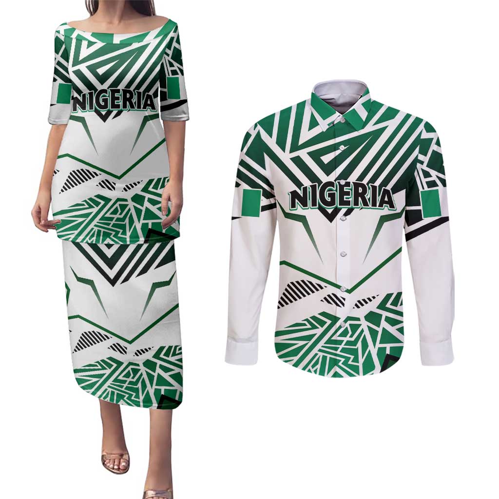 Forever Nigeria Couples Matching Puletasi and Long Sleeve Button Shirt Nigerian Flag - Wonder Print Shop