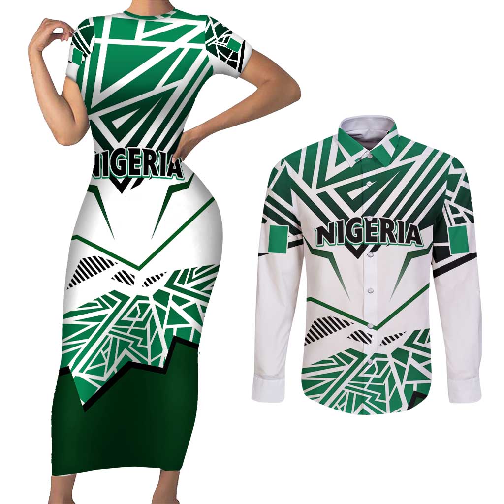 Forever Nigeria Couples Matching Short Sleeve Bodycon Dress and Long Sleeve Button Shirt Nigerian Flag - Wonder Print Shop