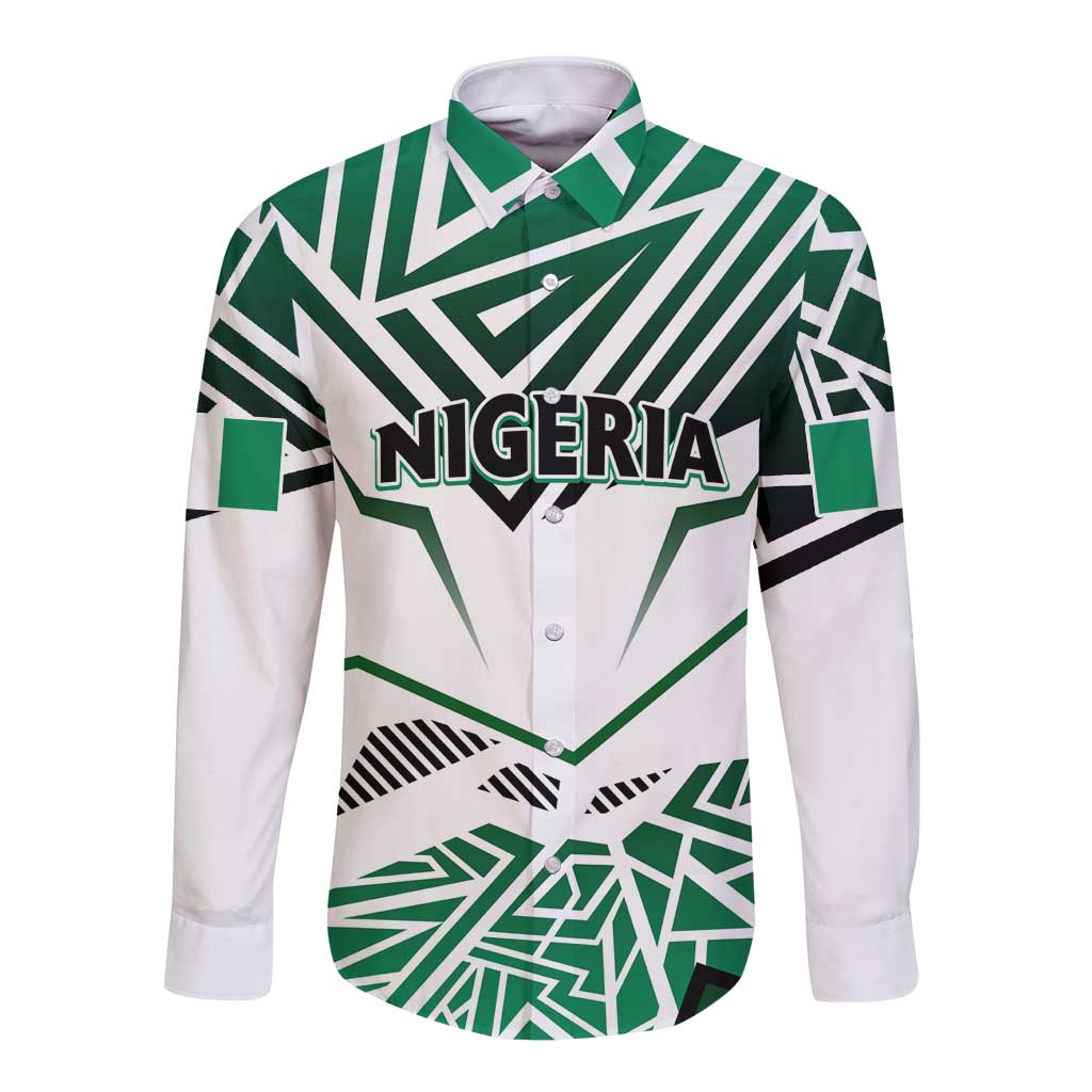 Forever Nigeria Long Sleeve Button Shirt Nigerian Flag - Wonder Print Shop