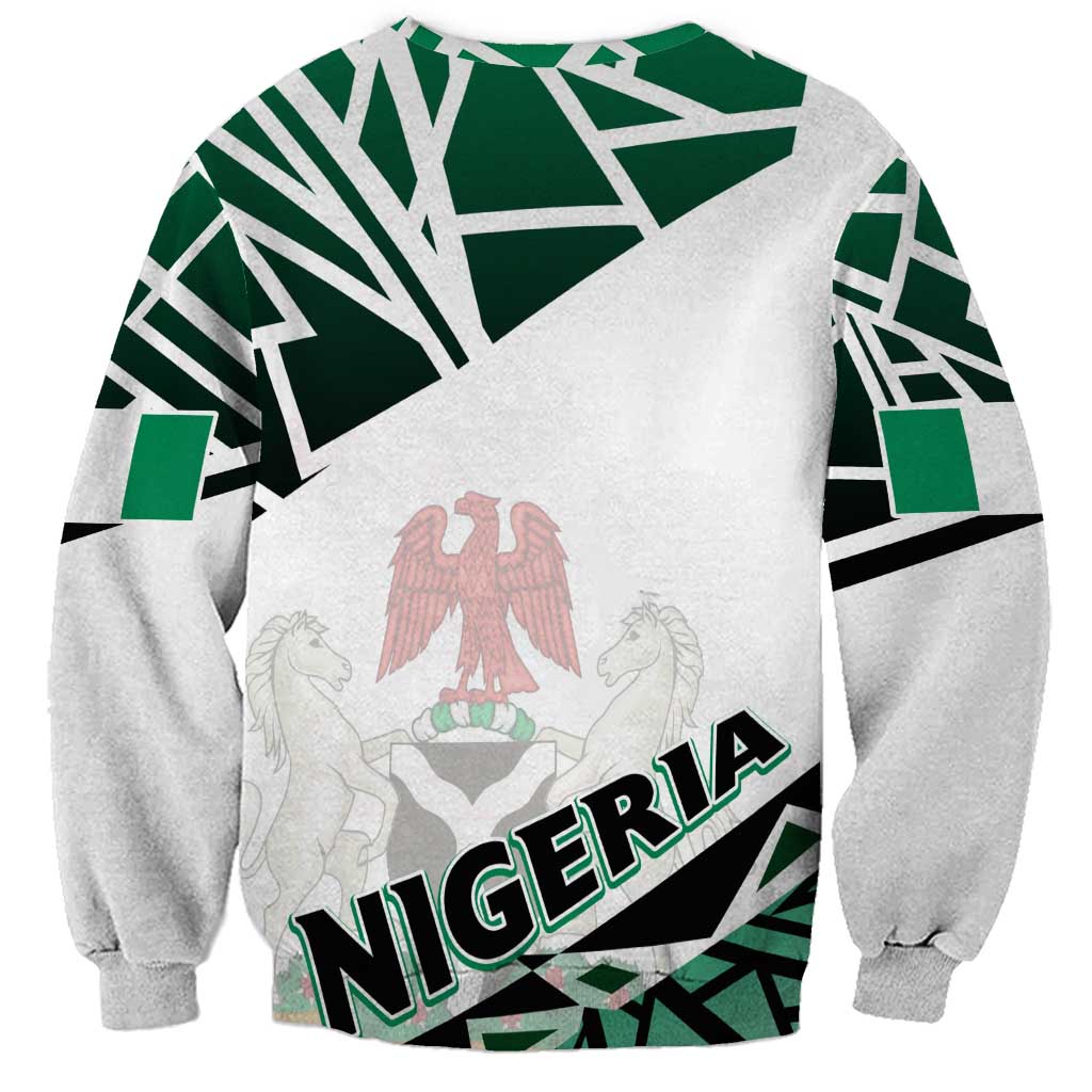 Green and white Nigeria crest crewneck sweatshirt with emblem and ribbed cuffs and hem