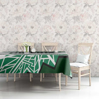 Nigerian flag tablecloth with green-and-white geometric design on dining set
