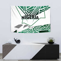 Nigeria flag tapestry featuring 'NIGERIA' title and green geometric shapes on white