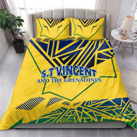 Yellow duvet cover with two matching pillowcases featuring blue-green emblem and text design.