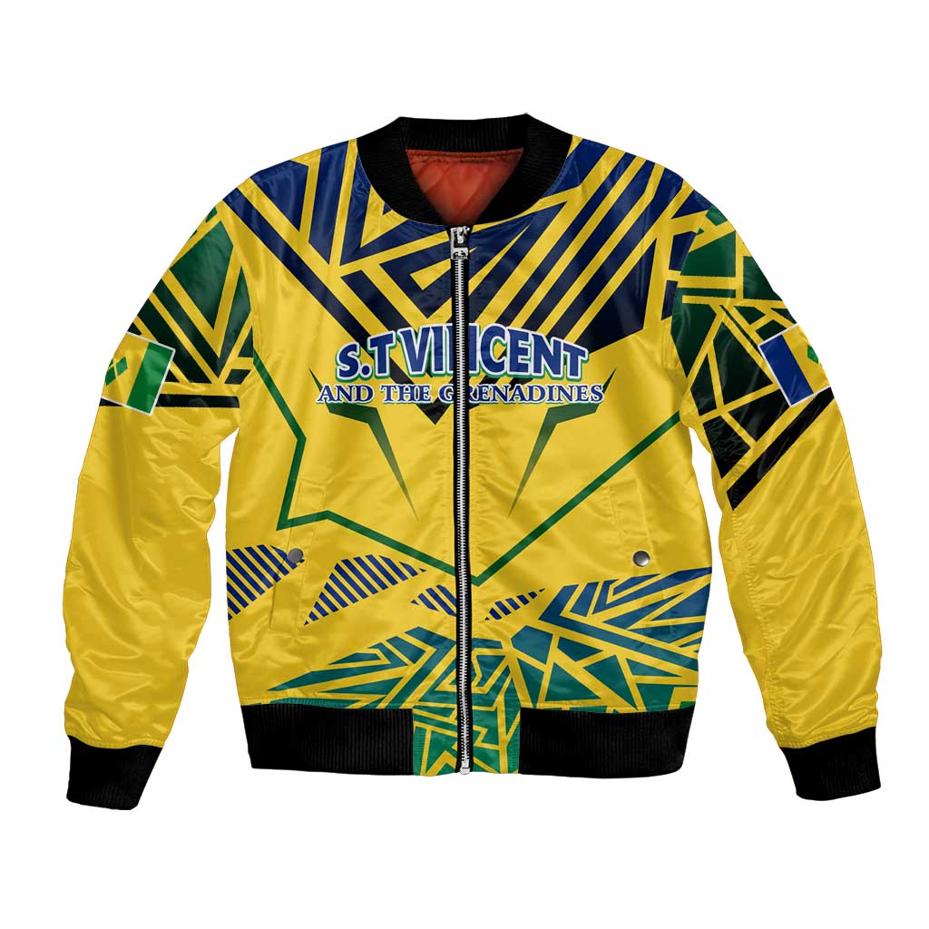 Unisex yellow bomber jacket, full-zip front, ribbed cuffs, Peace & Justice graphic