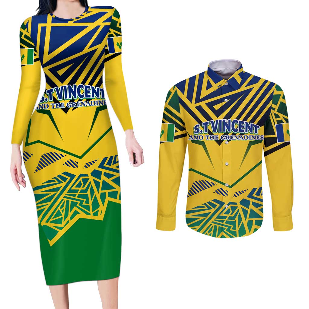 Forever Saint Vincent and the Grenadines Couples Matching Long Sleeve Bodycon Dress and Long Sleeve Button Shirt Peace and Justice - Wonder Print Shop