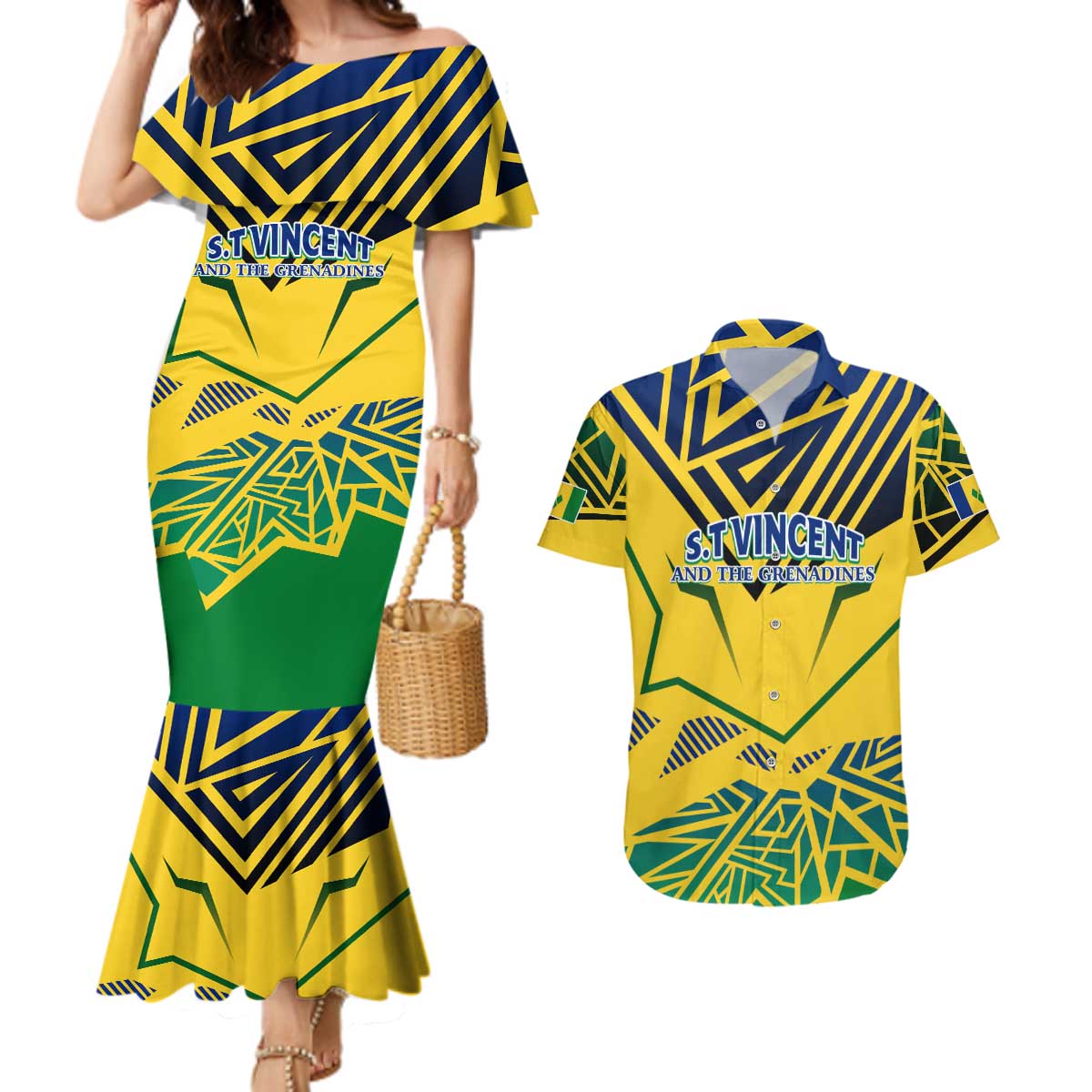 Forever Saint Vincent and the Grenadines Couples Matching Mermaid Dress and Hawaiian Shirt Peace and Justice - Wonder Print Shop