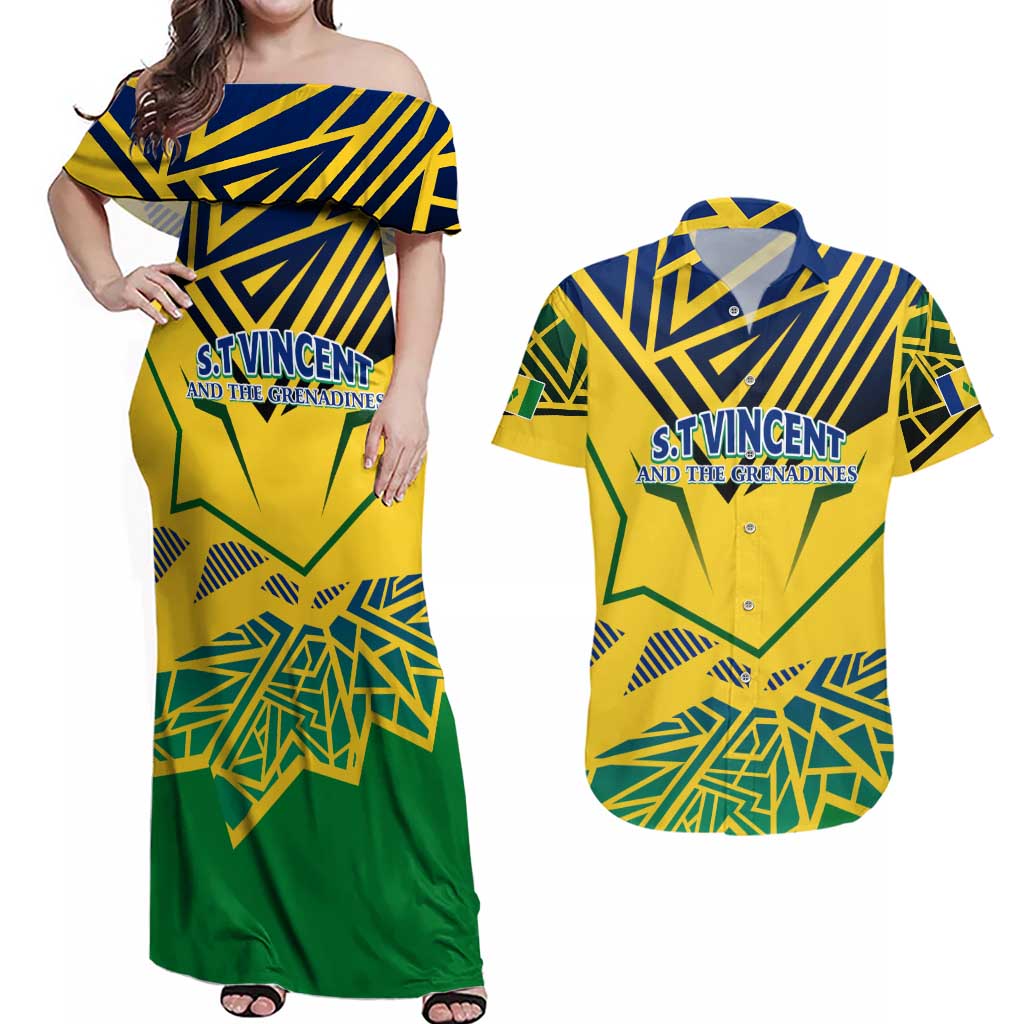 Forever Saint Vincent and the Grenadines Couples Matching Off Shoulder Maxi Dress and Hawaiian Shirt Peace and Justice - Wonder Print Shop