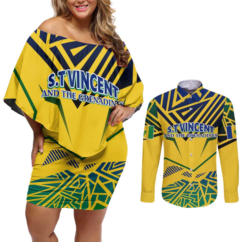 Forever Saint Vincent and the Grenadines Couples Matching Off Shoulder Short Dress and Long Sleeve Button Shirt Peace and Justice - Wonder Print Shop