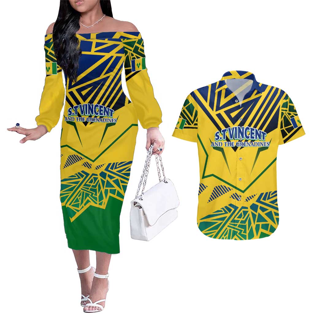 Forever Saint Vincent and the Grenadines Couples Matching Off The Shoulder Long Sleeve Dress and Hawaiian Shirt Peace and Justice - Wonder Print Shop