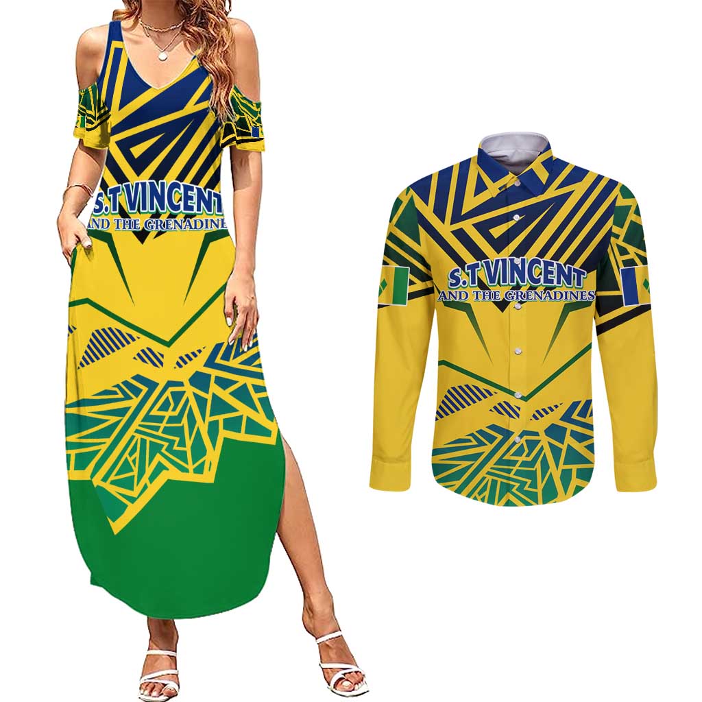 Forever Saint Vincent and the Grenadines Couples Matching Summer Maxi Dress and Long Sleeve Button Shirt Peace and Justice - Wonder Print Shop