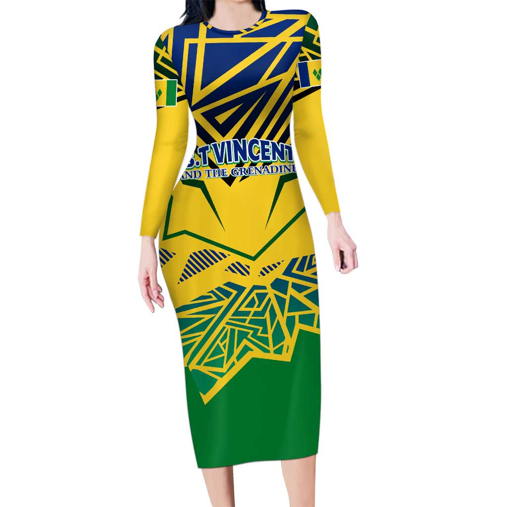 Forever Saint Vincent and the Grenadines Long Sleeve Bodycon Dress Peace and Justice - Wonder Print Shop