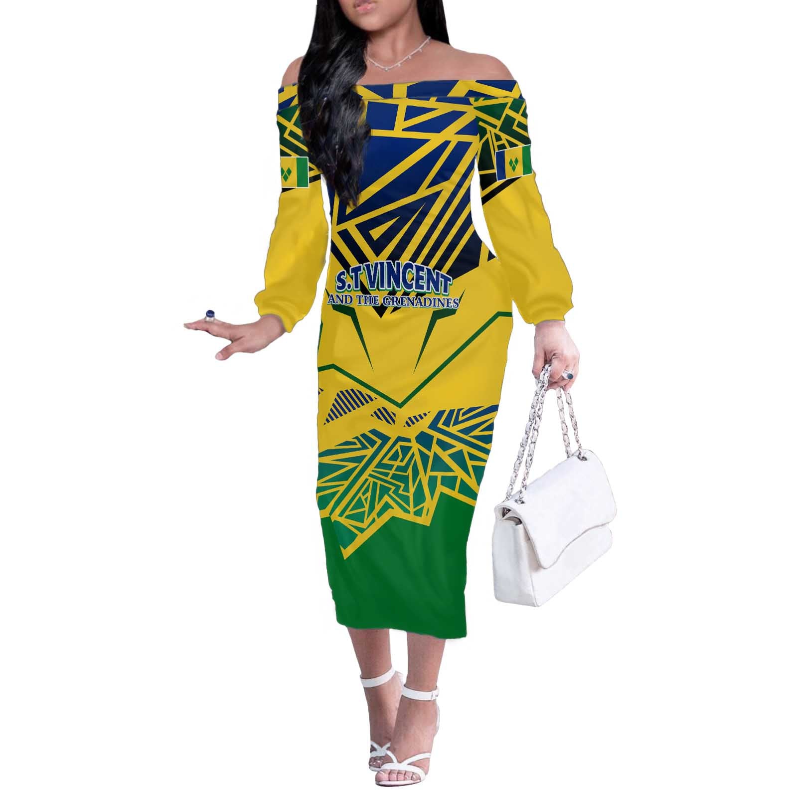 Forever Saint Vincent and the Grenadines Off The Shoulder Long Sleeve Dress Peace and Justice - Wonder Print Shop