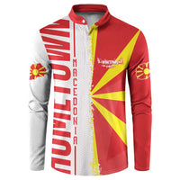 Red button sweatshirt with Macedonian flag and map graphic, long sleeves