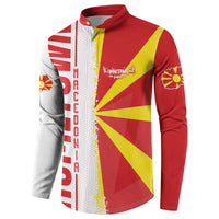 Red button sweatshirt with Macedonian flag side panels and map print, long sleeves