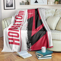 Cuba flag-themed throw blanket, red black and white graphic design on draped blanket