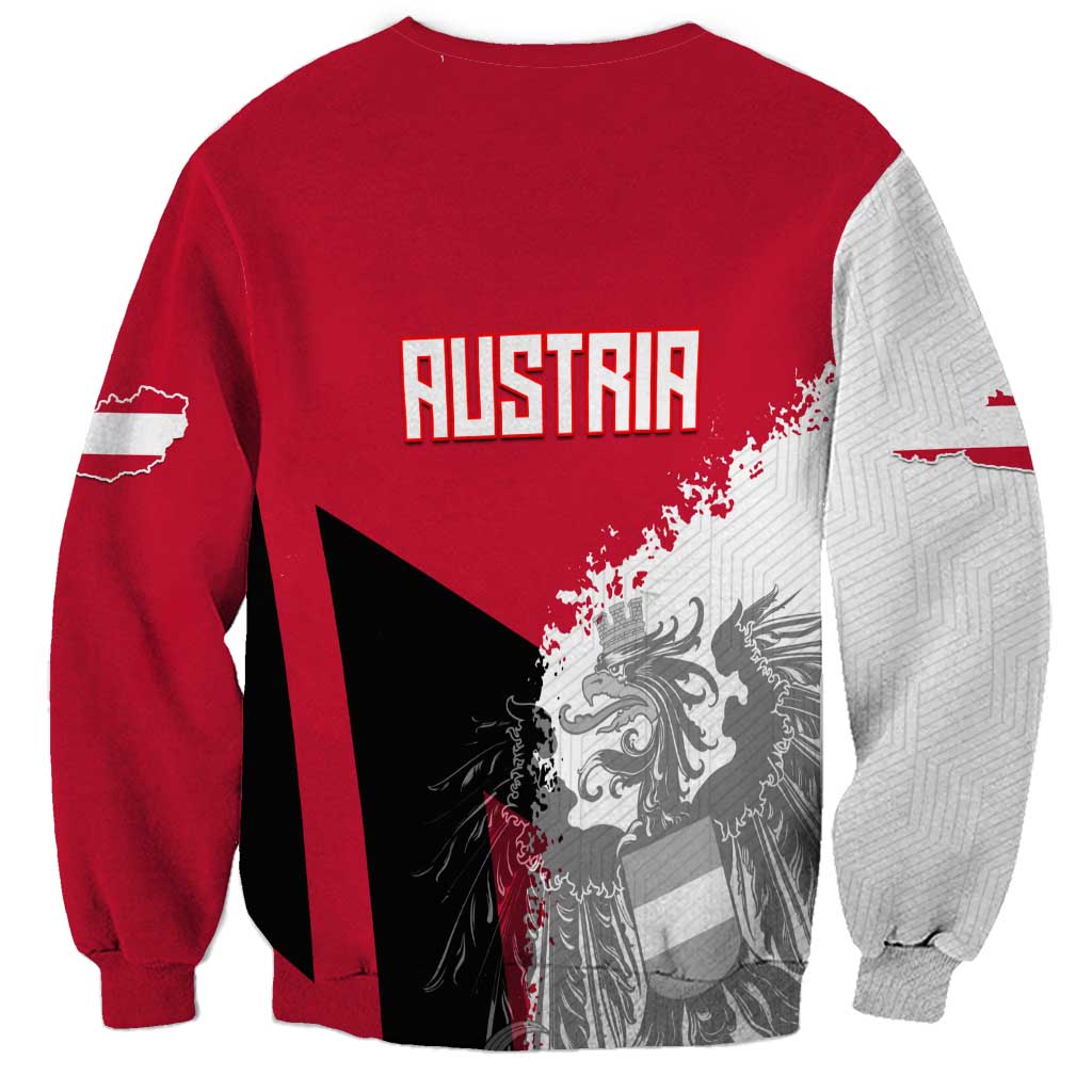 Hometown Cuba sweatshirt, back view red with AUSTRIA text and crest graphic