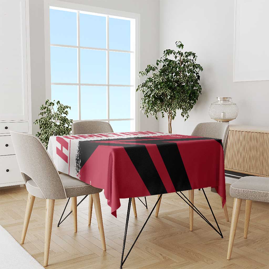 Cuba flag and map tablecloth, red and black striped design with white accents, rectangular