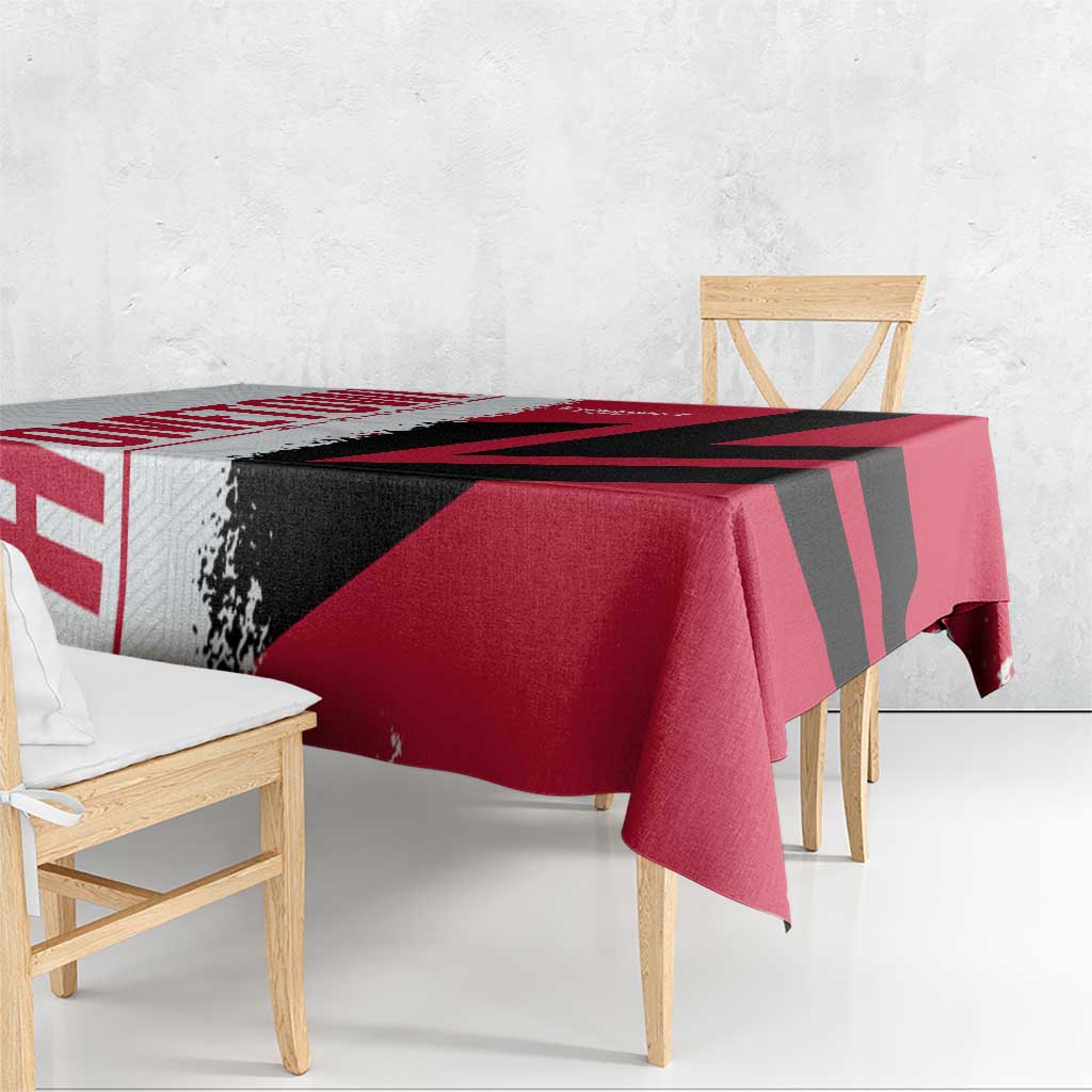 Cuba flag and map tablecloth with red, black, and white panels, table corner drape