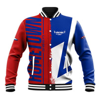 Unisex blue-red baseball jacket with Czech flag/map graphic and striped rib trim