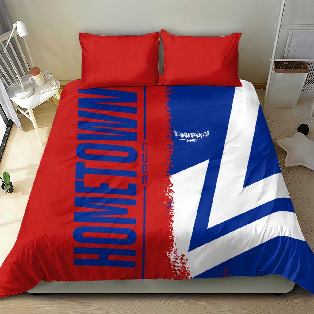 Flag map duvet cover bedding set with red, blue, and white design and two pillowcases