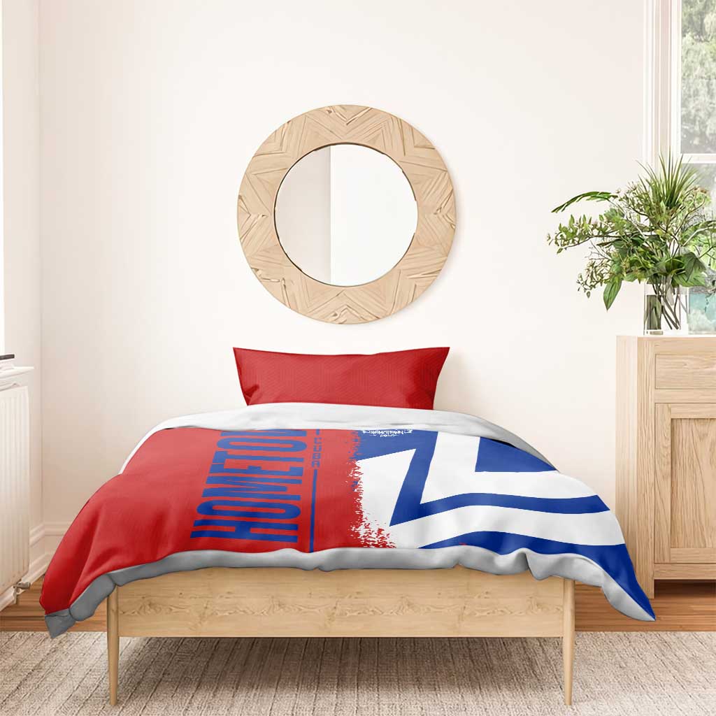 Red blue white flag map bedding set with duvet cover and two matching pillowcases