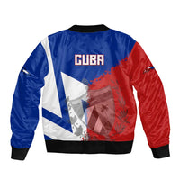 Unisex bomber jacket with CUBA graphic, blue/white back and red sleeve panel