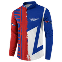 Button sweatshirt front with large white-blue star and red side map print