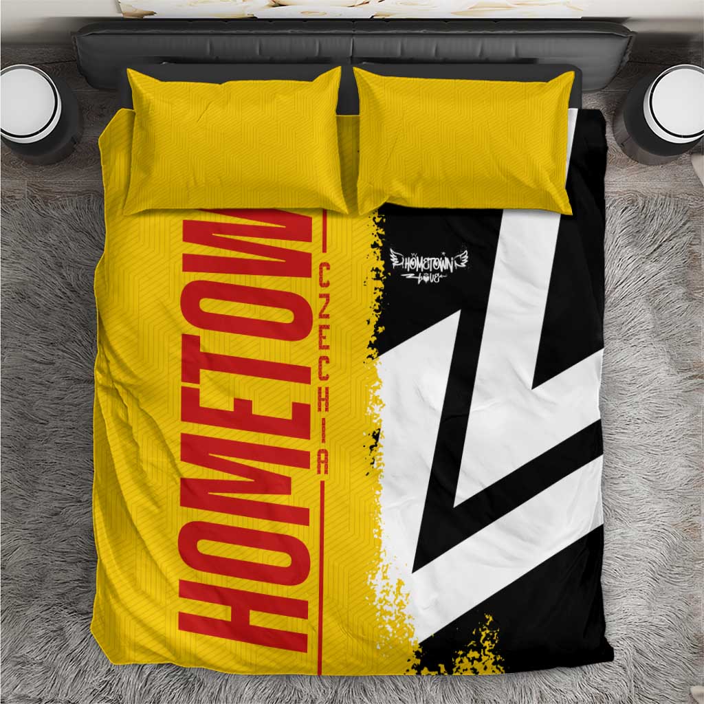 Yellow, black, and white duvet cover with red "Germany" graphic and flag stripes