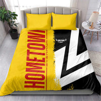 Yellow duvet set with red "Germany" text, black-white flag design, and matching pillows