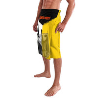 Yellow and black Germany map lavalava wrap skirt with elastic waistband, side print detail