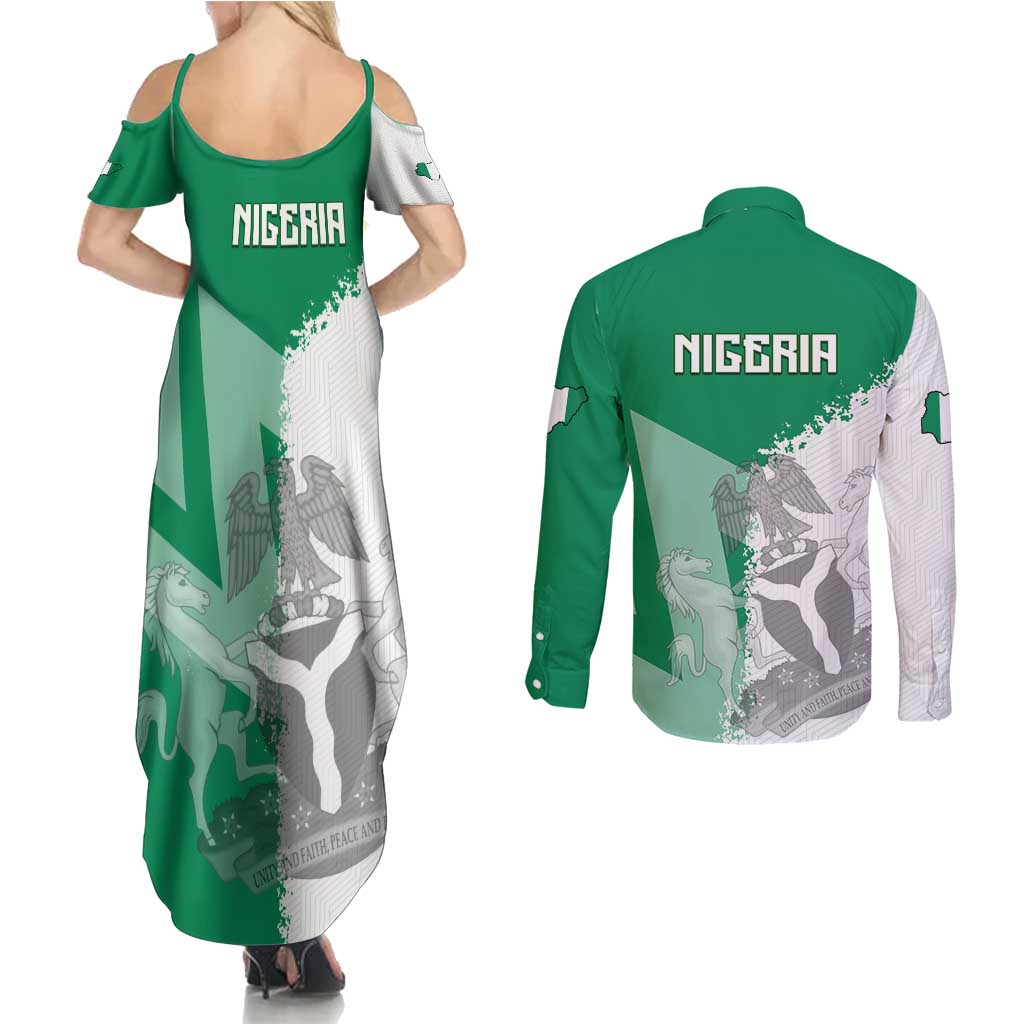 Hometown Nigeria Couples Matching Summer Maxi Dress and Long Sleeve Button Shirt Flag and Map - Wonder Print Shop