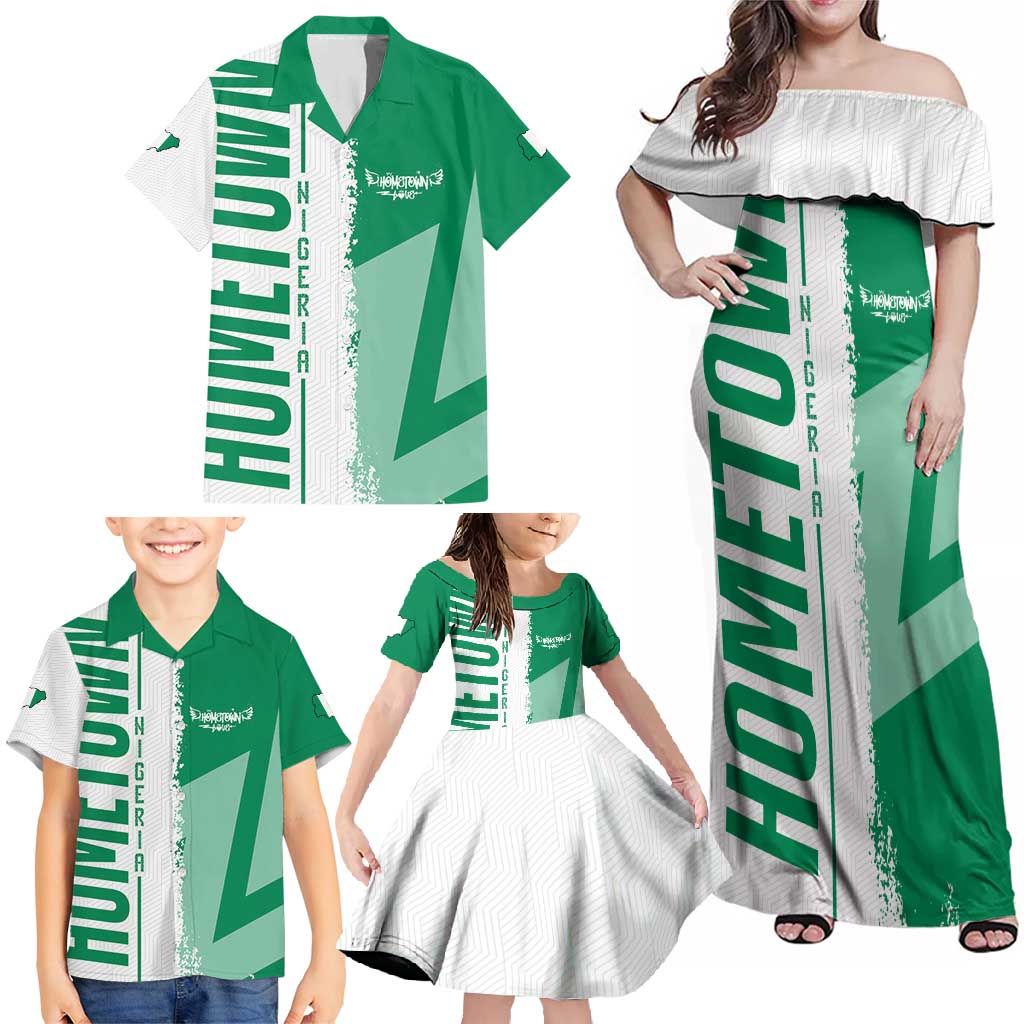 Hometown Nigeria Family Matching Off Shoulder Maxi Dress and Hawaiian Shirt Flag and Map - Wonder Print Shop