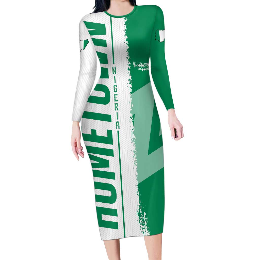 Hometown Nigeria Long Sleeve Bodycon Dress Flag and Map - Wonder Print Shop