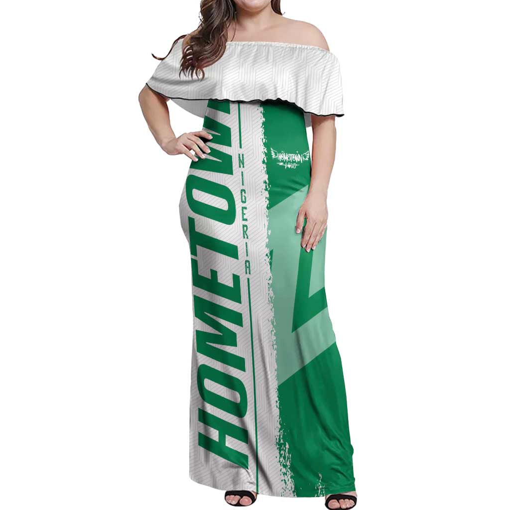 Hometown Nigeria Off Shoulder Maxi Dress Flag and Map - Wonder Print Shop