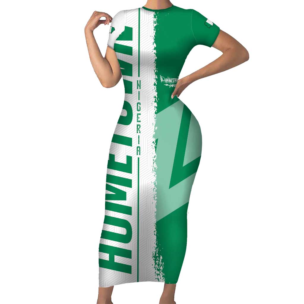 Hometown Nigeria Short Sleeve Bodycon Dress Flag and Map - Wonder Print Shop