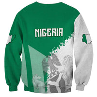 Unisex green sweatshirt, back print with NIGERIA text and flag map graphic