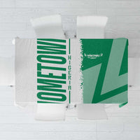 Green Nigeria flag and map tablecloth with stitched-style border and flag stripes