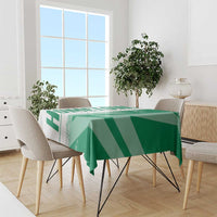 Green Nigeria flag tablecloth draped on dining table with diagonal map and flag graphic