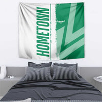 Green and white Nigeria tapestry flag wall hanging with 'Hometown Nigeria' vertical lettering