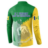 Green button sweatshirt with back St Vincent flag and map crest, long sleeves