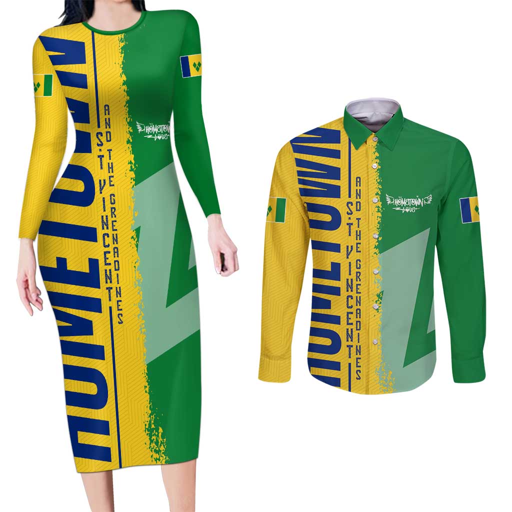 Hometown Saint Vincent and the Grenadines Couples Matching Long Sleeve Bodycon Dress and Long Sleeve Button Shirt Flag and Map - Wonder Print Shop