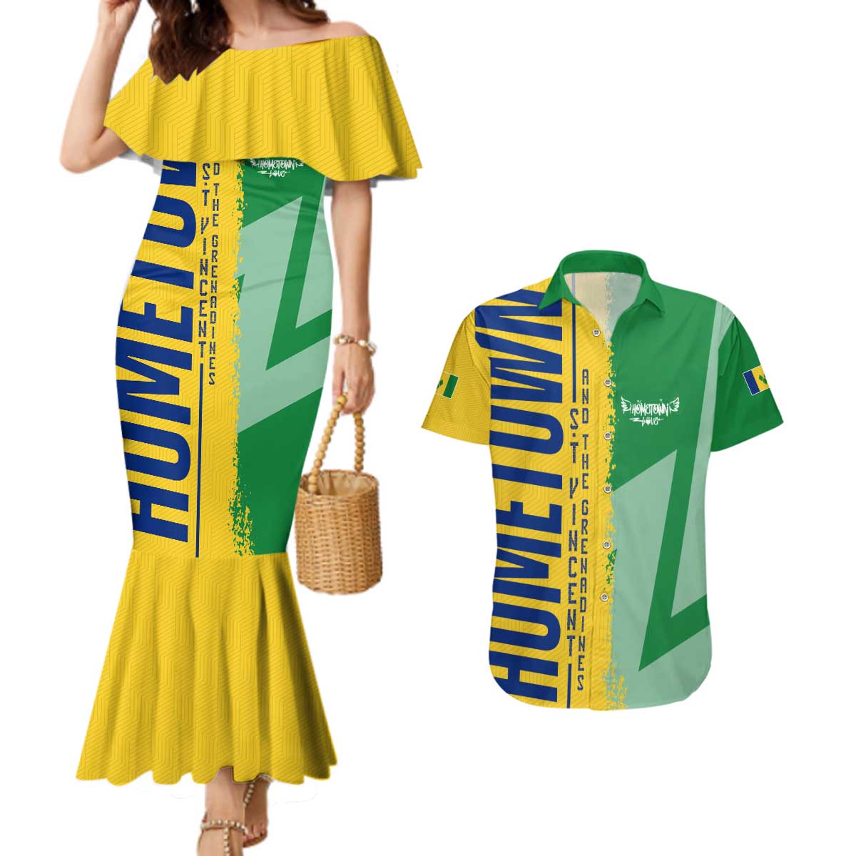 Hometown Saint Vincent and the Grenadines Couples Matching Mermaid Dress and Hawaiian Shirt Flag and Map - Wonder Print Shop