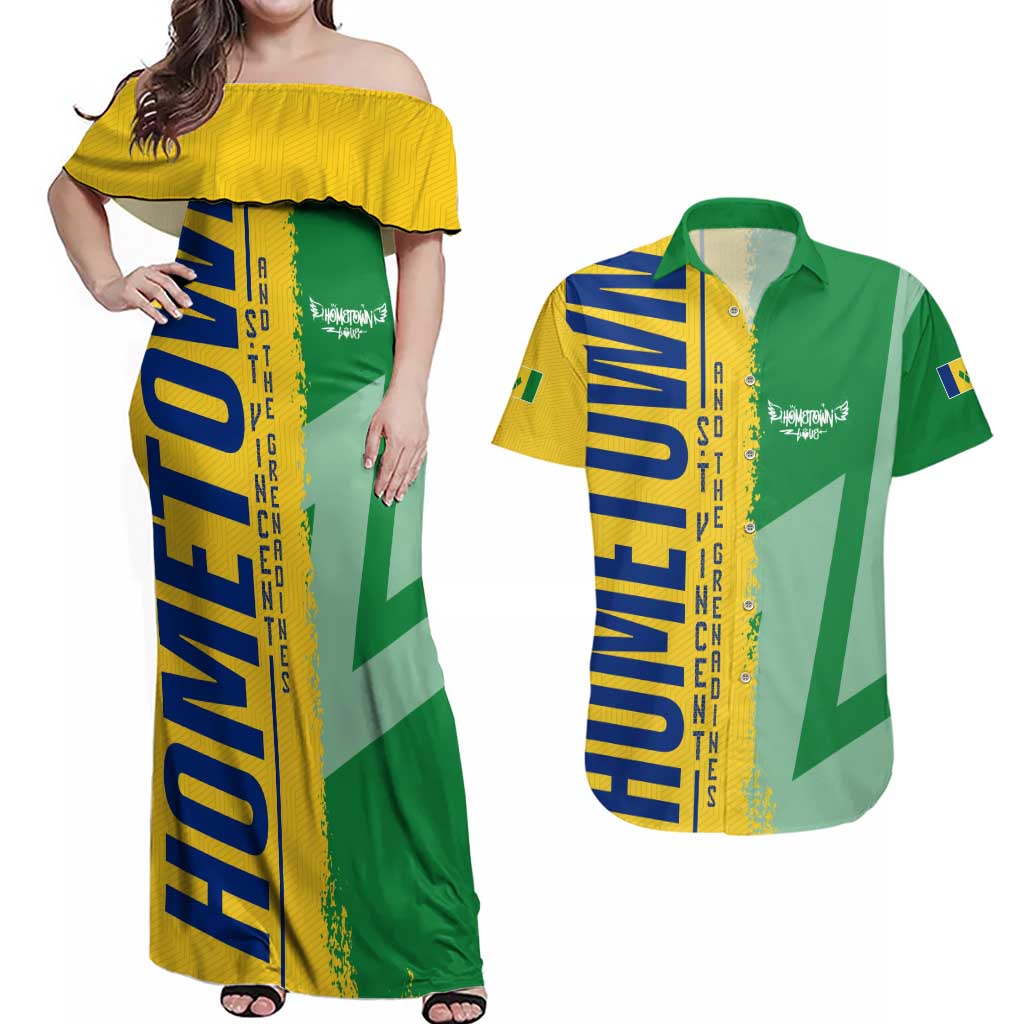 Hometown Saint Vincent and the Grenadines Couples Matching Off Shoulder Maxi Dress and Hawaiian Shirt Flag and Map - Wonder Print Shop